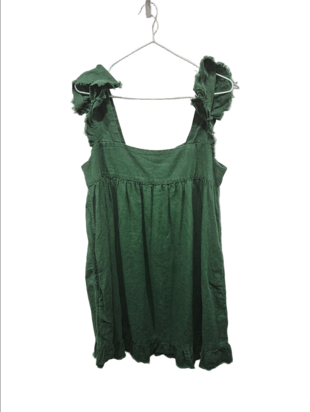 Aerie Love Of Linen Blend Ruffle Strap Mini Dress Green Babydoll Summer Size M